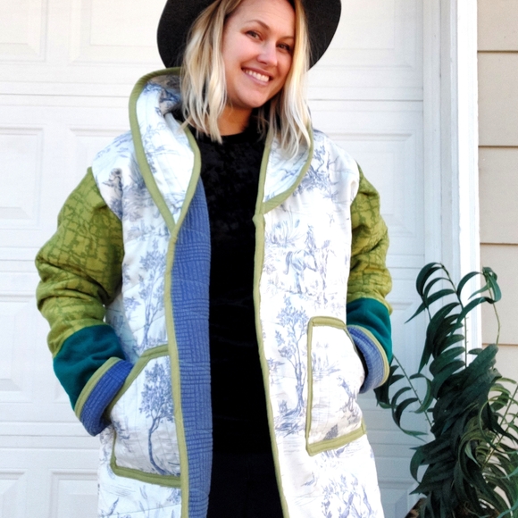 Handmade Jackets & Blazers - Handmade Chic Multicolor Trench Coat Blue Delft Country Colorblock